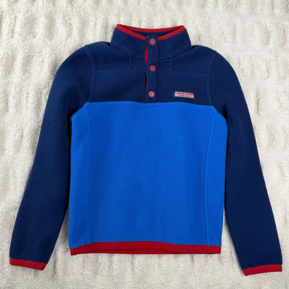 Vineyard Vines Boys Blue Colorblock Fleece Snap Pullover Size 7